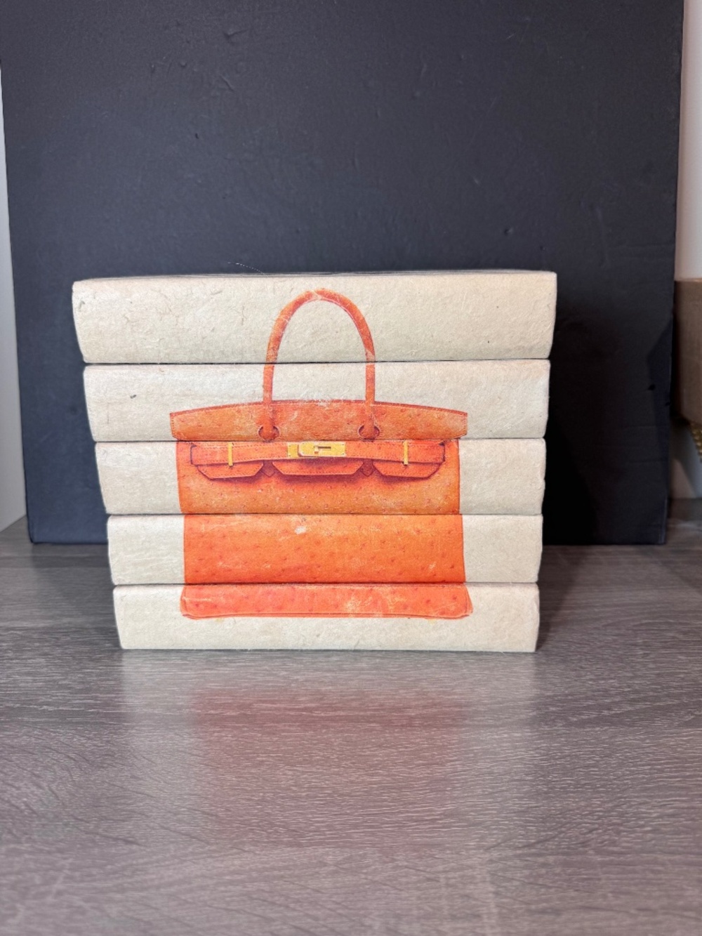 Vintage Hermes Birkin Bag Decorative Book Stack- Reclaimed Novels Staging Decor